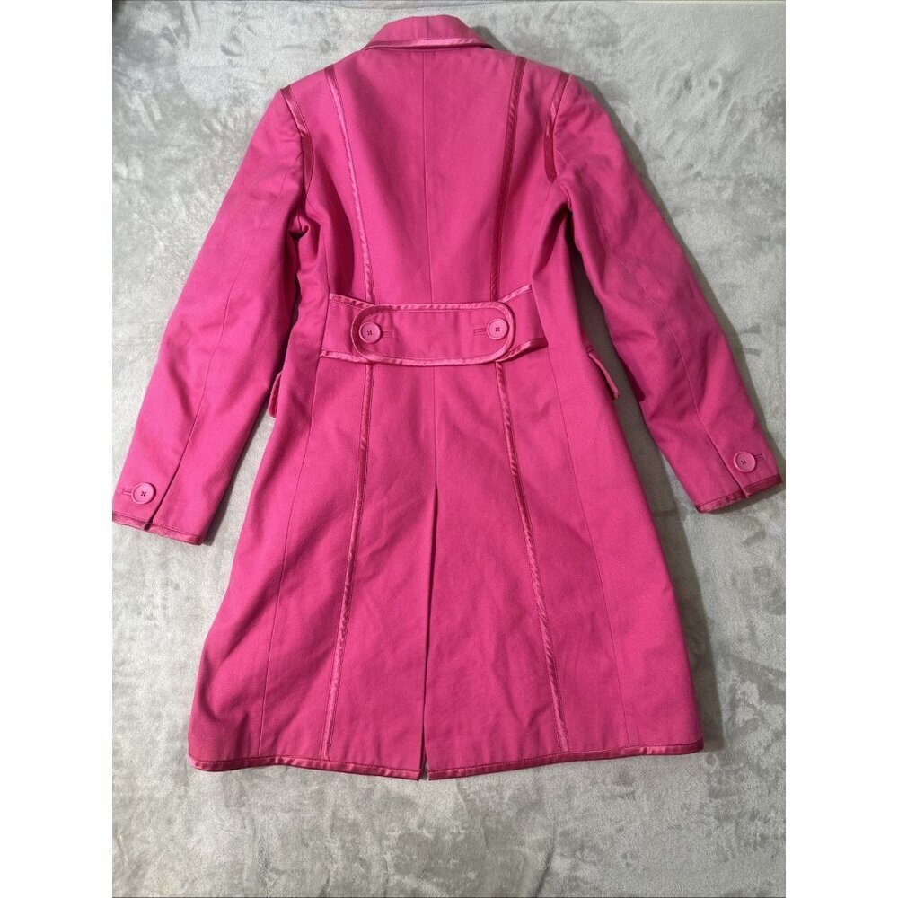 Banana Republic Pink Longline Trench Coat XS Vintage Buttons Jacket Satin Trim - Picture 11 of 15